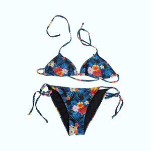 NWT* Hibiscus Tropical Print Triangle Bikini  Size Small Cheeky Side Tie Bottoms